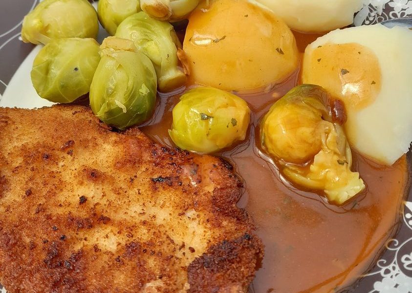 Schnitzel mit Rosenkohl – Tortekuchen